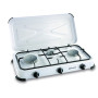KEMPER - Réchaud gaz portable 3 feux 3450W Blanc laqué Couvercle Plaque de cuisson + tuyau gaz
