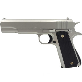 Saigo Defense Pistolet à Billes Airsoft/Style 1911 à Ressort (Spring) / Couleurs: Noir et Argenté/Matière: Métal/Puissance 0.3 J
