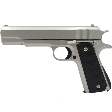 Saigo Defense Pistolet à Billes Airsoft/Style 1911 à Ressort (Spring) / Couleurs: Noir et Argenté/Matière: Métal/Puissance 0.3 J