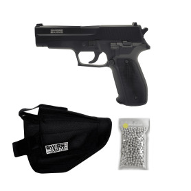 THE REPLICANT Pack Airsoft Pistolet Navy Gun à Ressort/Couleur: Noir/Matières: Plastique Haute Résistance et Métal/Puissance 0.5