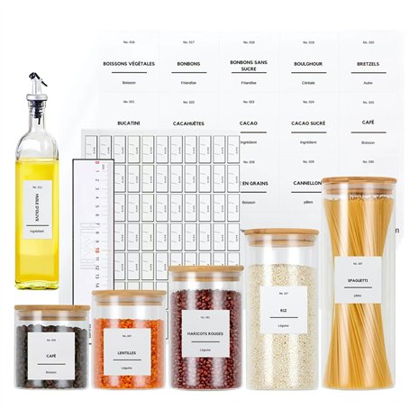BUWATI 286 Étiquettes Rangement cuisine cellier garde manger en Français | Écriture Claire, Noire sur Blanc | Organisation Cuis
