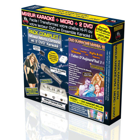 Pack Karaoké KPM Mixeur + 2 DVD + Micro + Adaptateur RCA/HDMI + Câble HDMI 1.5M - Tubes D'Aujourd'hui 2018 & 2019