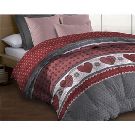 Le linge de Jules Couette Microfibre 220x240 - Imprimée Double-Face - 550 grs/m2 - Cœurs Rouge
