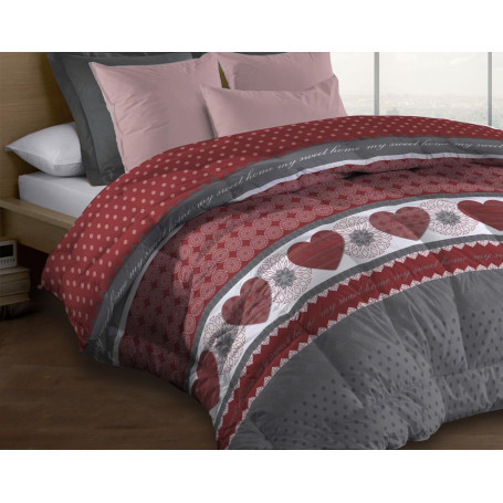 Le linge de Jules Couette Microfibre 220x240 - Imprimée Double-Face - 550 grs/m2 - Cœurs Rouge