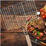 SIROCO Double Grille Barbecue Rectangle 34x22 cm en Acier Chromé avec Manche en Bois – Parfait pour des Grillades Maîtrisées