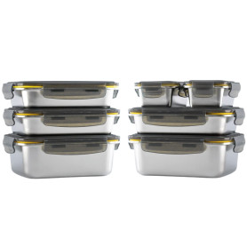 PIKA - Lot de 7 boites alimentaires en inox - 3x 820ml + 2x 1200ml + 2x 260ml – Hermétique - Compatible au micro-ondes