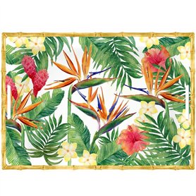 Les Jardins de la Comtesse - Grand Plateau Rectangulaire en Mélamine - Fleurs Exotiques - 50 cm – Rouge Vert - Grand Plateau de