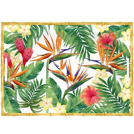 Les Jardins de la Comtesse - Grand Plateau Rectangulaire en Mélamine - Fleurs Exotiques - 50 cm – Rouge Vert - Grand Plateau de