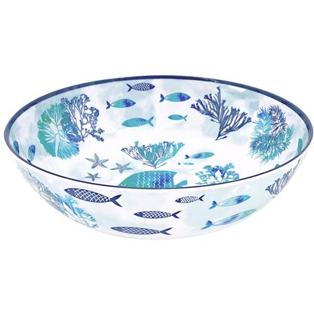 Les Jardins de la Comtesse - Grand Saladier en Mélamine - Caraïbes - 4L / Ø 31 cm - Bleu Mer et Poissons - Service de Table de l