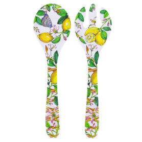 Les Jardins de la Comtesse - Couverts à salade en Mélamine - Capri - 33 cm - Citrons jaunes - Service de Table de la Vaisselle Q