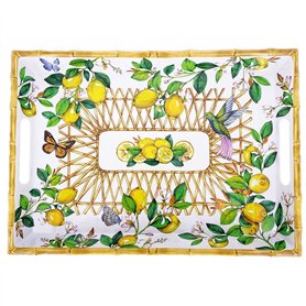 Les Jardins de la Comtesse - Grand Plateau à Service Rectangulaire avec des poignées en Mélamine - Capri - 50 cm - Citrons jaune