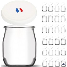 SPECIAL-DAY Lot de 24 pot de yaourt en verre avec couvercles hermetique | verrine pour tout yaourtière |petit pots bebe longue c
