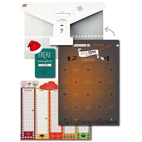 Surprise Frère Lettre géante - 3 cadeaux pour son frère dans une Pochette surprise - Calendrier 25 résolutions pour homme avant