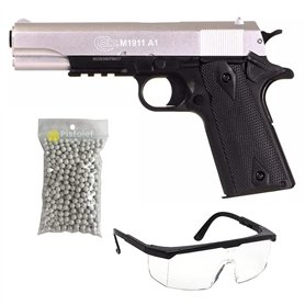 2EAGLE Pack Airsoft Pistolet modèle Colt 1911 Bicolore à Ressort/matière: Plastique Haute résistance et Culasse métal/Puissance