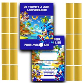 RXLITE NOUVEAUTE 2024 Kit créatif participatif premium de 20 Cartes d'invitation anniversaire à gratter thème Sonic Hérisson en