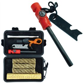 Allume Feu de Survie + Soufflet INOX + Bois Résine + Corde Inflammable x3 + Boite Coffret Etanche Pierre à Feu Kit de Survie Fir