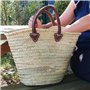 Panier de plage artisanal en feuilles de palmier naturel, cabas polyvalent tressé à la main avec poignées en cuir authentique, s