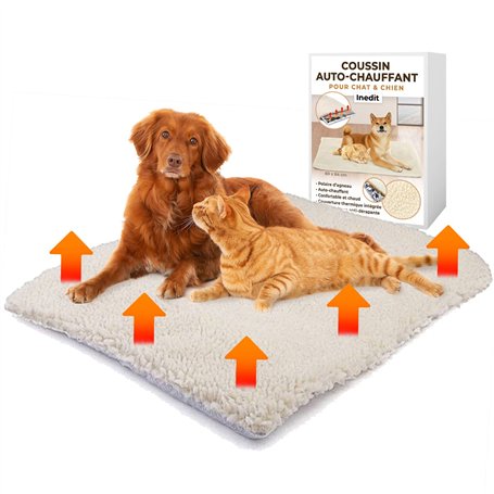 Tapis Chauffant Chat (blanc - 60x45cm) - couverture chauffante chat & Chien - Coussin Auto-Chauffant sans Electricité & Batterie