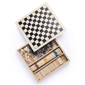 ANTEVIA Matériaux Assortiment 4 Jeux de société Voyage : Mikado - Échecs - Dames et Dominos avec Boite de Rangement Plus DE 10 M