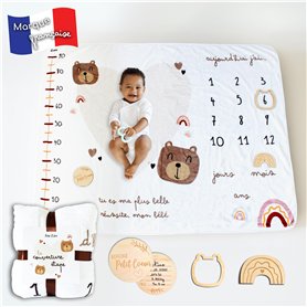 Keep'Love - Couverture Étape Bébé - Tapis Mois Bebe en Français - Tapis Photo Bebe Mois - Cadeau Naissance Fille Garçon - Baby S