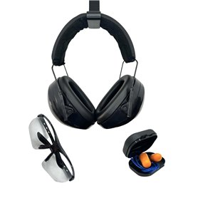 2.0 OUTILLAGE CARRELEUR Artisan français Kit de Protection Chantier – Casque Anti-Bruit + Lunettes de Protection + Bouchons d’Or