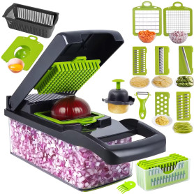 Mandoline 16-en-1 - Coupe-Légumes Multifonction avec Lames Interchangeables