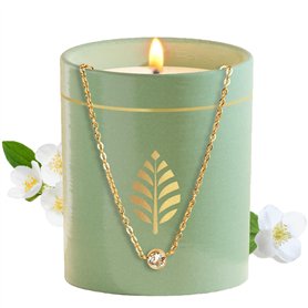Les Merveilleuses | Bougie Bijou Parfum Fleur de Thé | Céramique Vert | Collier Solitaire Cristal Swarovski Plaqué Or 18 Carats