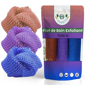 Lot de 3 filets de bain : exfoliants africains à double texture - côté doux et côté exfoliant pour un soin corporel sur-mesure -