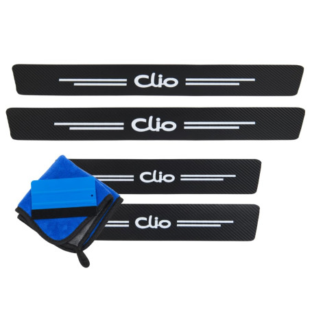 ODOKIT Seuil De Protection Porte Fibre De Carbone Noir - Compatible avec Renault Clio - Accessoires 4 Pièces - Facile à Installe