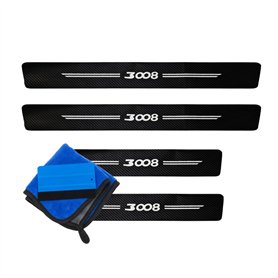 ODOKIT Seuil De Protection Fibre De Carbone Noir - Compatible avec Peugeot 3008 - Accessoires 4 Pièces - Facile à Installer - Po