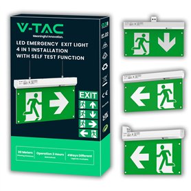 V-TAC Lampe de Secours LED 4 en 1 pour Plafond et Mur - Visible à 30 Mètres - Bouton d'Autotest - Éclairage de Sortie de Secours