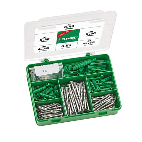 Boîte d'assortiment SPAX Set de vis et de chevilles 201 pièces en différentes dimensions
