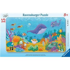 Ravensburger - Puzzle Enfants - Cadre 15 pièces - Petits Animaux sous l'eau - Fille ou garçon dès 3 Ans - Puzzle de qualité supé