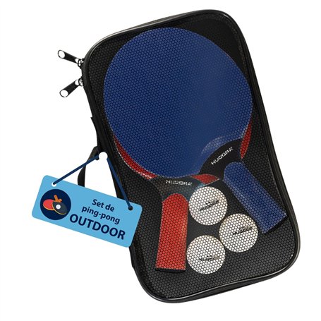 HUDORA Set de ping-pong Outdoor - Set de haute qualité avec 2 raquettes & 3 balles - Set de raquettes de ping-pong complet avec
