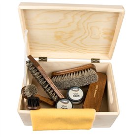Langlauf Schuhbedarf set d'entretien des chaussures -Milano- Premium 100% Crin de cheval Brosses et TRG chaussure Crème Professi