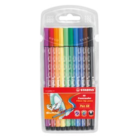 STABILO Pochette de 10 feutres de Dessin PEN 68 Pte ogive Moyenne 1 mm