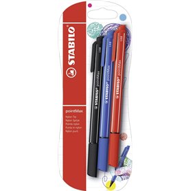 STABILO pointMax avec Pointe en Nylon - Couleurs Assorties (Lot de 3)