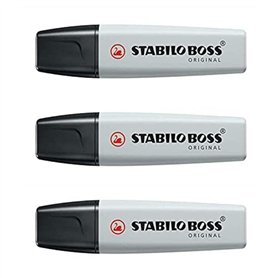 STABILO Lot de 3 Surligneurs BOSS ORIGINAL Pastel pointe Biseau 2-5 mm Poudre de Gris