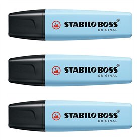 STABILO Lot de 3 Surligneurs BOSS ORIGINAL Pastel fraicheur de bleu