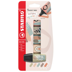 STABILO BOSS MINI Naturevibes - Mini surligneur - Blister carton x 5 surligneurs décorés- coloris Nature