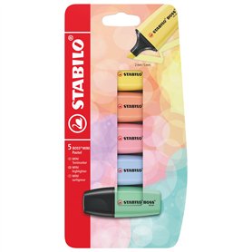 STABILO BOSS MINI Pastel - Mini surligneur - Blister carton x 5 surligneurs - coloris pastel