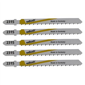 wolfcraft 2365000 5 Lames de Scie Sauteuse Hss Queue en T Longueur Dentée 75 Mm Longueur Totale 100 Mm Pas de Dents 25 Mm Dents