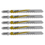 wolfcraft 2365000 5 Lames de Scie Sauteuse Hss Queue en T Longueur Dentée 75 Mm Longueur Totale 100 Mm Pas de Dents 25 Mm Dents