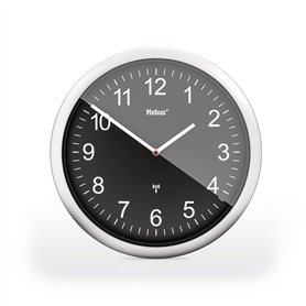 Mebus Horloge Murale Radio-pilotée 26 cm silencieuse Facile à Lire Cadre argenté Cadran Noir Modèle 19812 - Clair et Silencieux