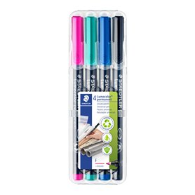 Staedtler - Lumocolor Permanent 318 - Etui Chevalet Staedtler Box 4 Feutres Permanents Pointe Fine 0