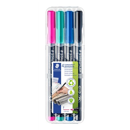 Staedtler - Lumocolor Permanent 318 - Etui Chevalet Staedtler Box 4 Feutres Permanents Pointe Fine 0