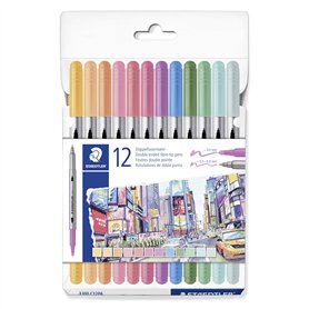 STAEDTLER 3200 C12PA Lot de 12 stylos de coloriage Design Journey à double pointe Largeur de trait 0