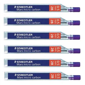 STAEDTLER Recharges de mines pour crayons Mars Micro Carbon 250 0.5mm 2B - Emballage de 6 tubes (72 dérivations) 2B