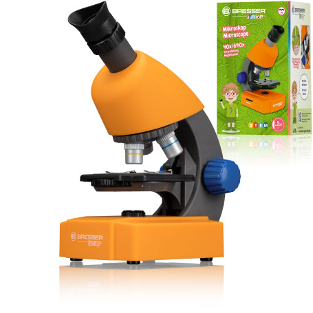 Bresser Junior Microscope 40x-640x avec éclairage LED et Fonctionnement à Piles