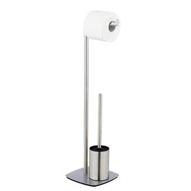 Ensemble pour Les WC iria avec Brosse + Dérouleur en Métal Mat - Argenté - H 72 Cm